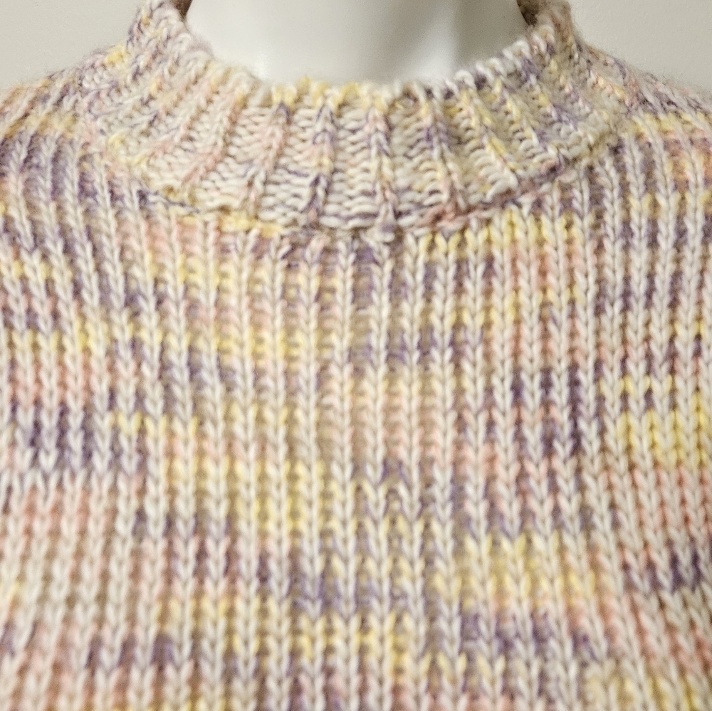 All in Favor Pink and Yellow Cowl Neck Sweater with Chunky Knit - Picture 9 of 10